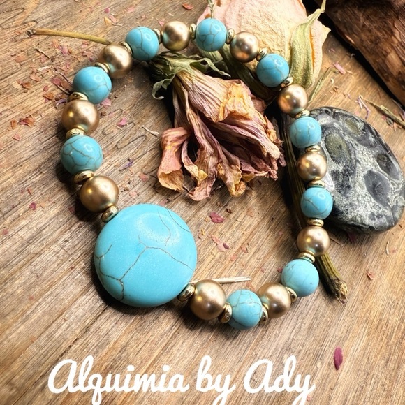 Alquimia Jewelry - turquoise gold beaded statement bracelet